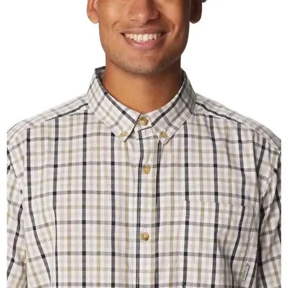 Columbia Men's Rapid Rivers Plaid Short Sleeves Button Down Cotton Shirt Beige L - Picture 5 of 8